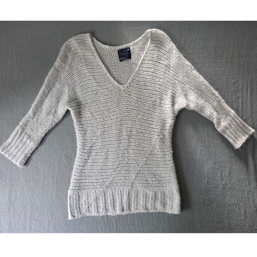 American Eagle Outfitters Gray Wool Mohair Blend V-Neck Knit Sweater Womens M
